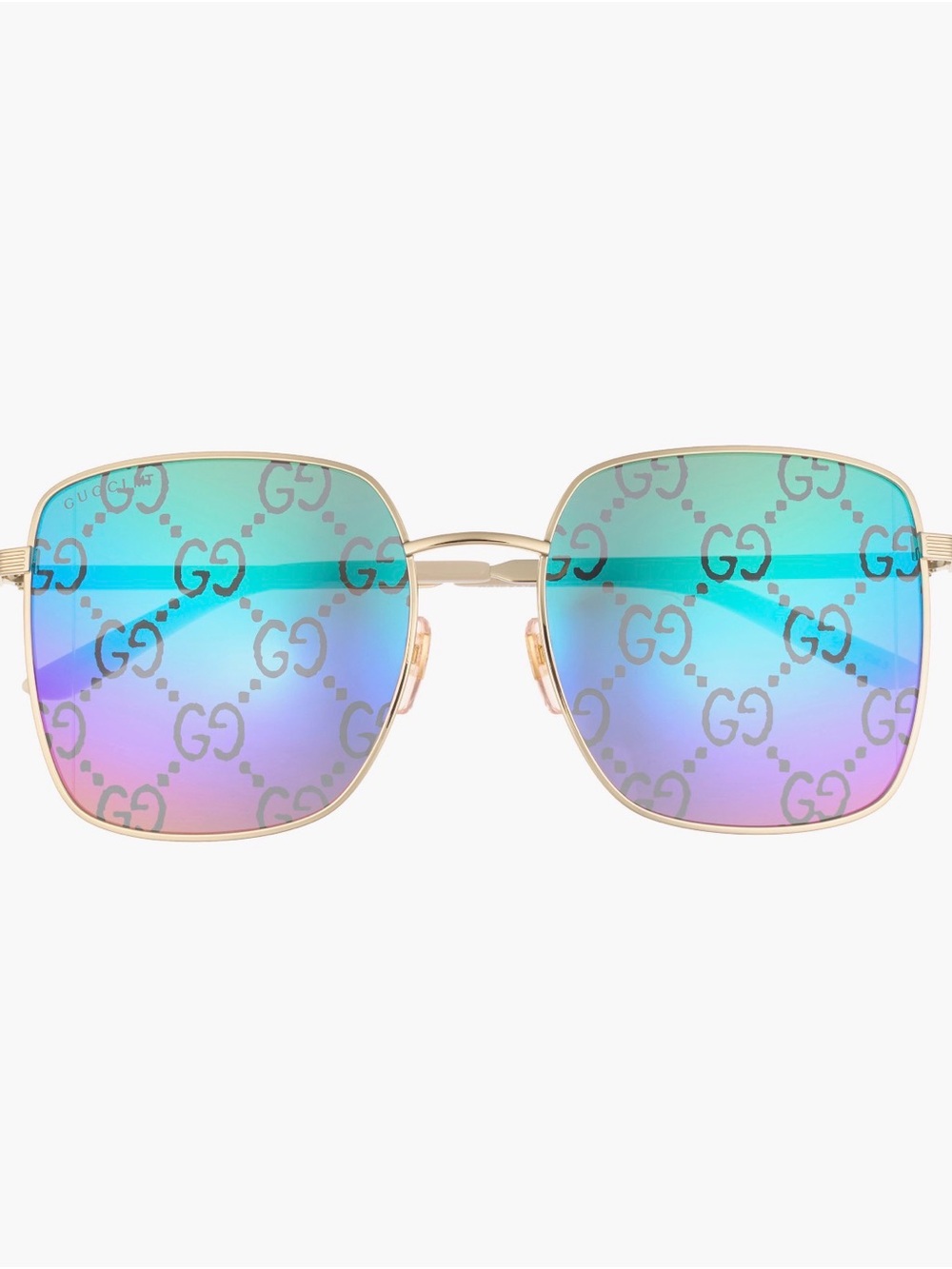 Gucci Gold Frame Sunglasses with Iridescent Blue-Purple GG Lenses